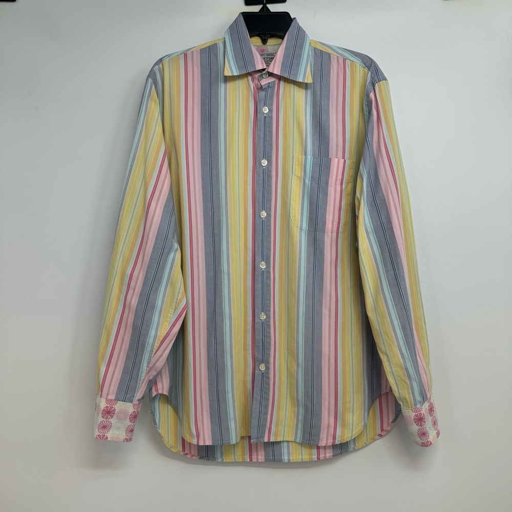Vtg Hartford Button Down Shirt Men’s M Slim Fit Stripped Long Sleeve Floral Cuff